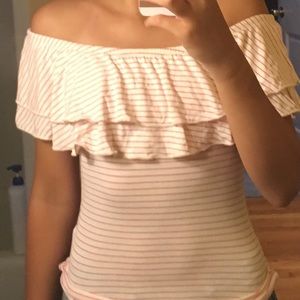 hollister pink&white striped off the shoulder top